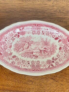 Vintage Red & White Transferware Oval Serving Dish Villroy & Boch "Burgenland"